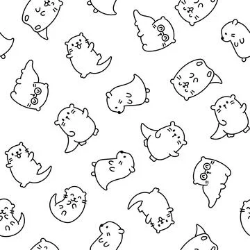 Cute otter. Seamless pattern. Coloring Page. Stock Illustration