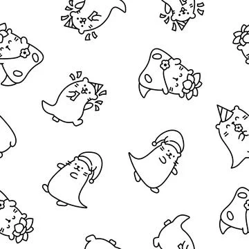 Cute otter. Seamless pattern. Coloring Page. Stock Illustration