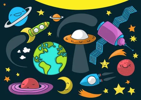 Cute outer space cartoon Illustrazione stock