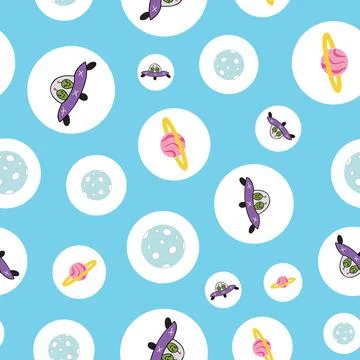 Cute outer space seamless pattern design blue background Stock Illustration
