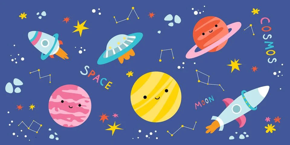 Cute outer space set. Illustrazione stock