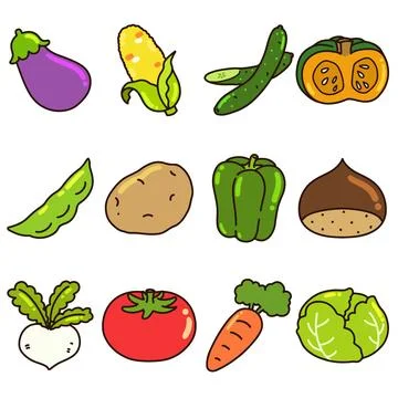 Cute outlined simple vegetables set Ilustración de archivo