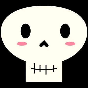 Cute Oval Eyes Skull Vector Illustration, Kawaii Skeleton Cartoon Character.. 库存插图