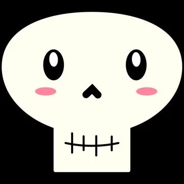 Cute Oval Eyes Skull Vector Illustration, Kawaii Skeleton Cartoon Character.. Illustration