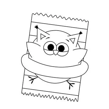 Cute Owl on the beach with inflatable ring in black and white Stock Illustration