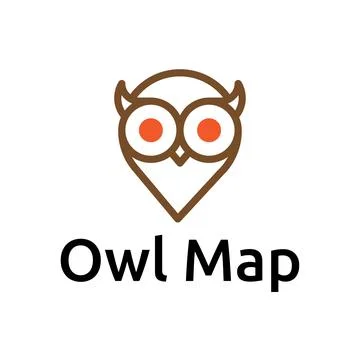 Cute Owl Bird Character Map Pin Location Travel Line Logo Template Stock Illustration