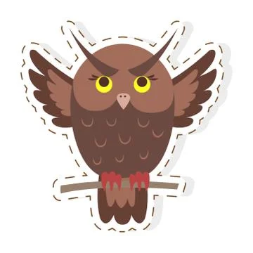 Cute Owl Cartoon Flat Vector Sticker or Icon Illustrazione stock