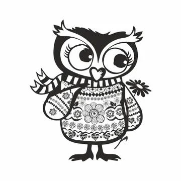 Cute Owl with flower Stock Illustration