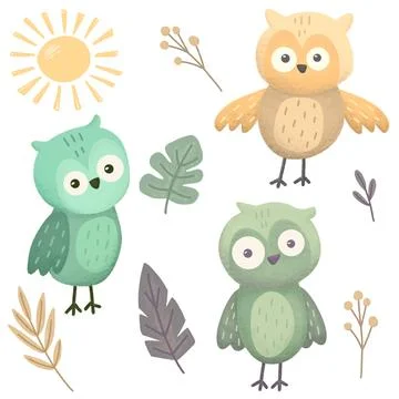 Cute owl gesture illustrations Stock Illustration