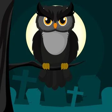Cute owl on a graveyard Halloween Vector Stock Illustration