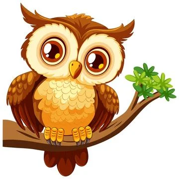 Cute Owl Perched on a Branch Stock Illustration