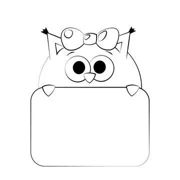 Cute Owl with poster without text in black and white for congratulation Illustrazione stock