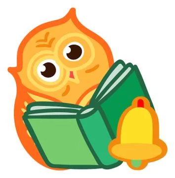 Cute owl read book. Back to school sticker Stock Illustration