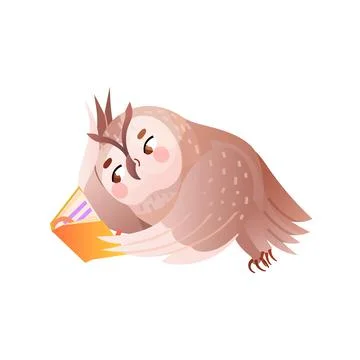 Cute owl reading book 스톡 일러스트