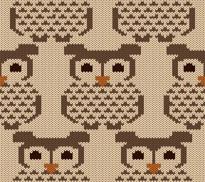 Cute Owl Seamless Knitted Pattern Winter Sweater Texture Stockillustratie