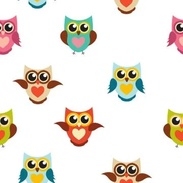 Cute Owl Seamless Pattern Background Vector Illustration Stock Illustration