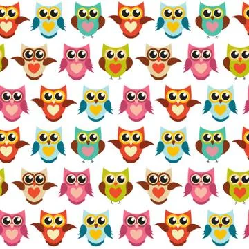 Cute Owl Seamless Pattern Background Vector Illustration Stock Illustration