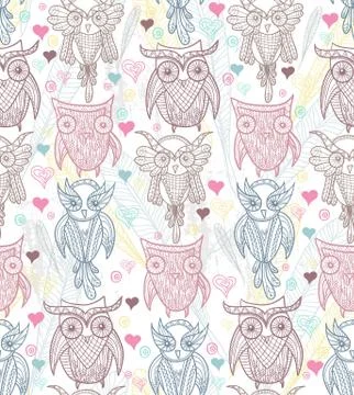 Cute owl seamless pattern Stock Illustration
