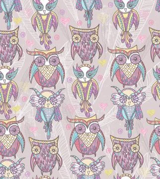 Cute owl seamless pattern Stock Illustration
