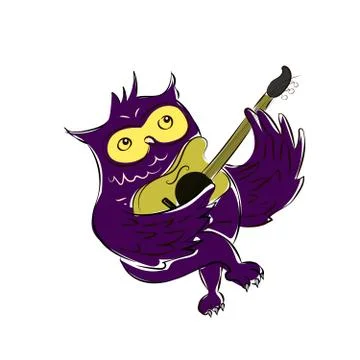 A Cute Owl Singing While Strumming His Guitar - Vector Illustration Stock Illustration