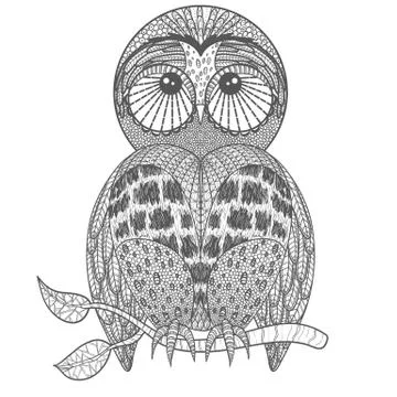 Cute owl on tree branch Stock Illustration