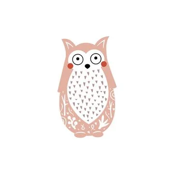 Cute owl vector illustration with white floral elements. Owl isolated vector Stock Illustration