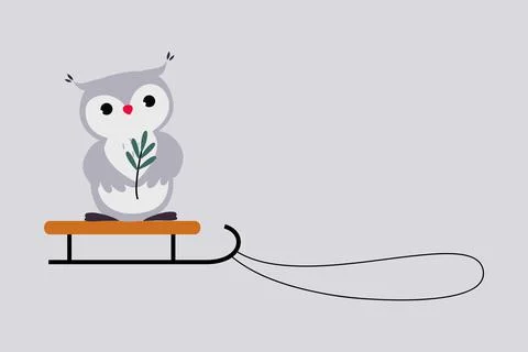 Cute Owlet with Tree Branch Sitting on Sledge Enjoying Winter Season Vector Ilustración de archivo