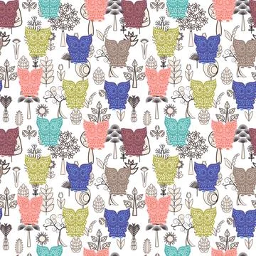 Cute owls seamless pattern. Stock Illustration