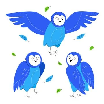 Cute owls - set of flat design style characters Stock Illustration