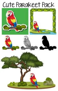 Cute pack of parakeet Stock Illustration