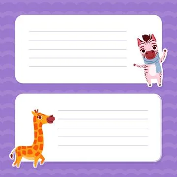 Cute Page for Notebook with Zebra and Giraffe Vector Set Illustrazione stock