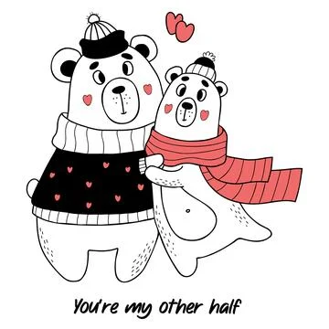 Cute pair of love bears in winter clothes with hearts. Valentines card. You.. Stock Illustration