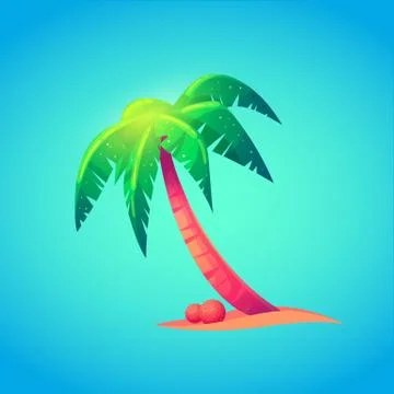 Cute palm tree with coconuts in cartoon style. Symbol of summer vocations. Stock Illustration