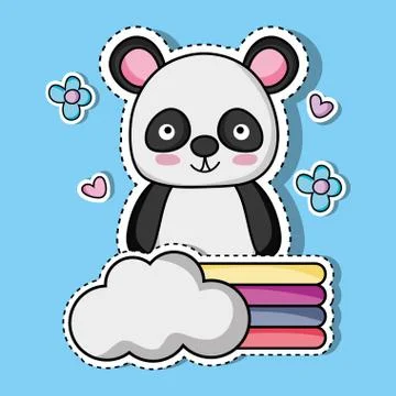 Cute panda animal patch sticker Stock Illustration
