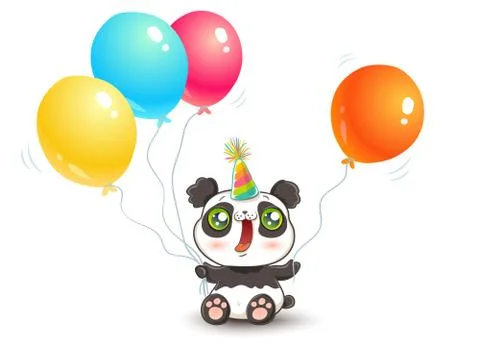 Cute panda with balloons. Stock Illustration