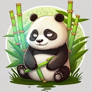 Cute panda with bamboo cartoon 2d illustrated icon illustration Stock Illustration