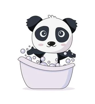 Cute panda bathes in the bath vector illustration イラスト素材