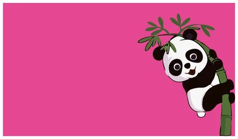 Cute panda bear with bamboo on pink background. vector illustration. Stock Illustration