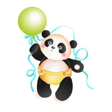 Cute panda bear character with a balloon. Stock Illustration