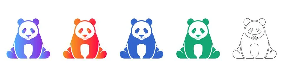 Cute Panda Bear Character Icon Set Stock Illustration