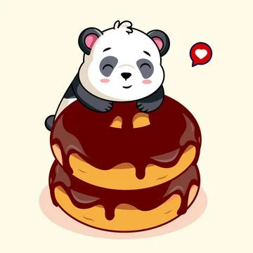 Cute Panda Bear on Chocolate Donuts Vector Illustration Illustrazione stock