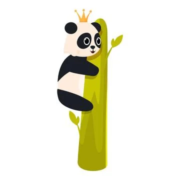Cute panda bear with crown climbing bamboo tree Stock Illustration