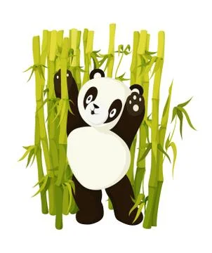 Cute panda bear do morning exercises in bamboo forest flat vector illustration Иллюстрация