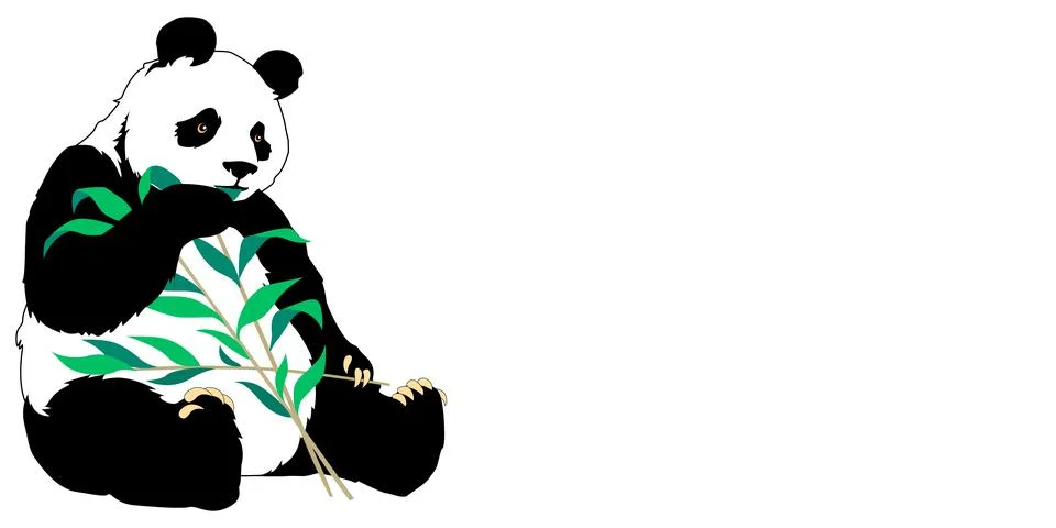 Cute panda bear eating bamboo leaves Stock Illustration