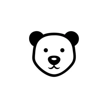 Cute Panda Bear Face Icon, Simple Black and White Cartoon Style イラスト素材