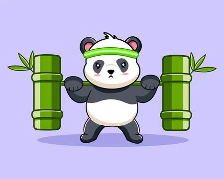 Cute Panda Bear Lifting Bamboo Barbell Weights Stock Illustration