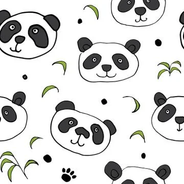 Cute Panda bear Seamless pattern. Cute Animals doodle, Hand drawn Cartoon Vec Illustrazione stock