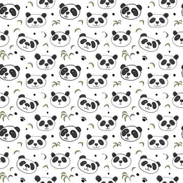 Cute Panda bear Seamless pattern. Cute Animals doodle, Hand drawn Cartoon Vec Illustrazione stock