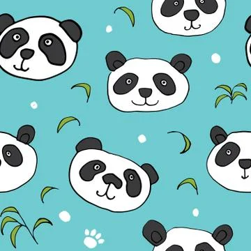 Cute Panda bear Seamless pattern. Cute Animals doodle, Hand drawn Cartoon Vec イラスト素材