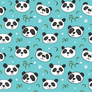 Cute Panda bear Seamless pattern. Cute Animals doodle, Hand drawn Cartoon Vec Stock Illustration